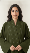 The Saja Contrast Stitch Open Abaya with Shawl Collar