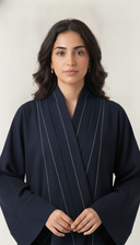 The Saja Contrast Stitch Open Abaya with Shawl Collar