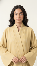 The Saja Contrast Stitch Open Abaya with Shawl Collar