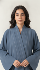 The Saja Contrast Stitch Open Abaya with Shawl Collar