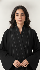 The Saja Contrast Stitch Open Abaya with Shawl Collar
