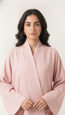 The Saja Contrast Stitch Open Abaya with Shawl Collar