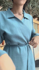 The Noura Modest Dusty Blue Wrap Dress