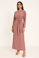 Sahar Blush Pink Belted Modest Dress - The Abaya Lab