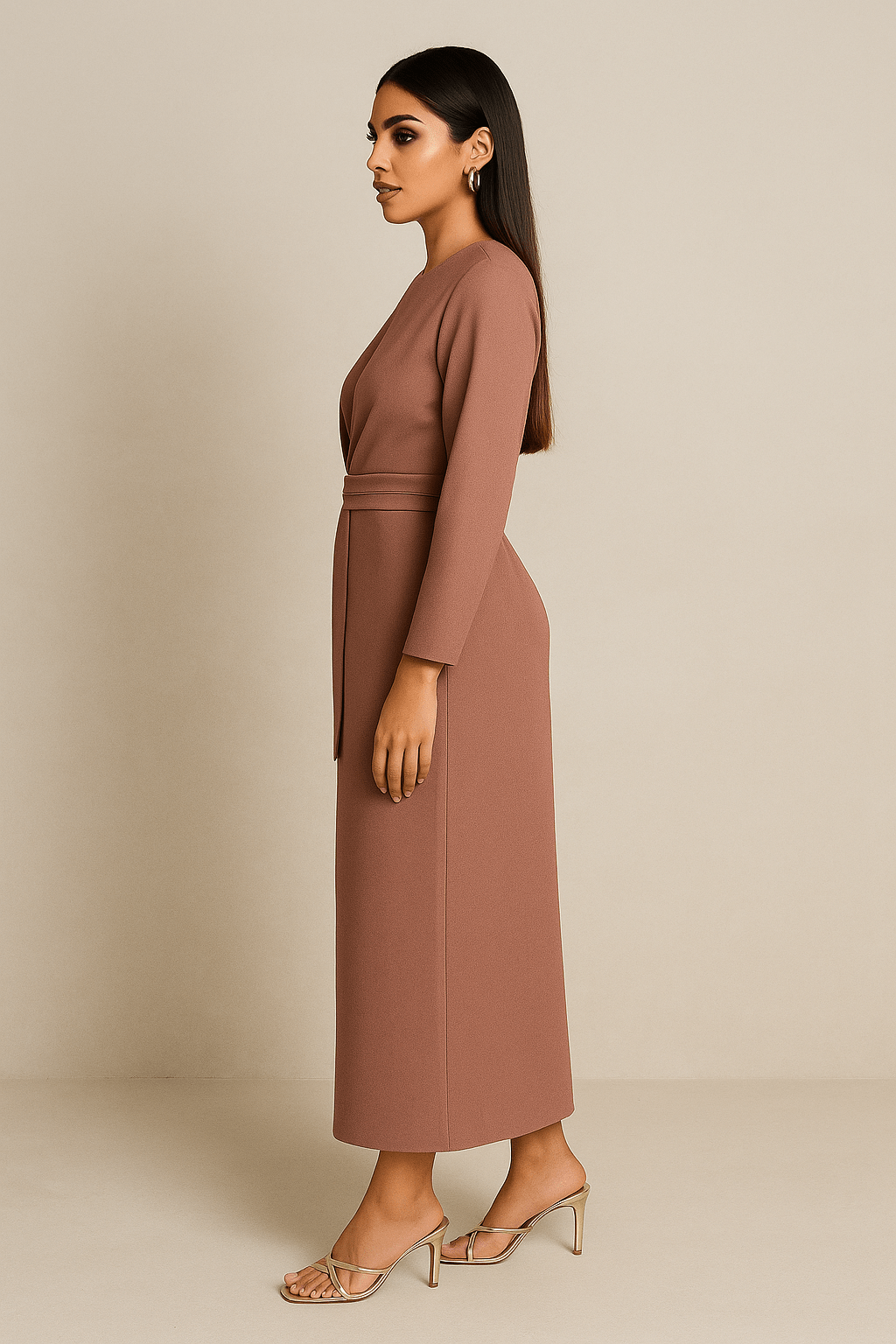 Sahar Blush Pink Belted Modest Dress - The Abaya Lab