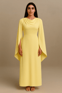 Saira Buttercream Yellow Modest Cape - Sleeve Dress - The Abaya Lab