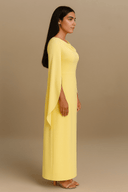 Saira Buttercream Yellow Modest Cape - Sleeve Dress - The Abaya Lab