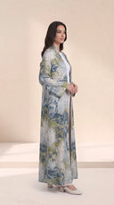 The Rafiqa Abstract Botanical Print Open-Front Abaya