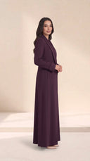 The Buthaina Wide Shawl Collar Abaya, in Dark Purple, side view