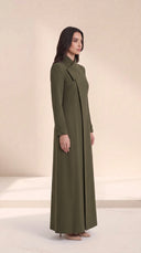 The Kholoud Asymmetric Fold Collar Abaya, in Green, side view