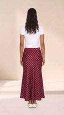 The Mira Satin Polka Dot Panel Maxi Skirt