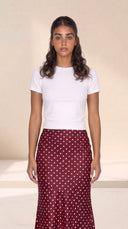 The Mira Satin Polka Dot Panel Maxi Skirt