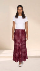 The Mira Satin Polka Dot Panel Maxi Skirt