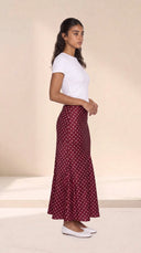 The Mira Satin Polka Dot Panel Maxi Skirt
