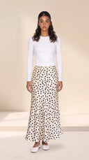 The Noura Satin Polka Dot Maxi Skirt