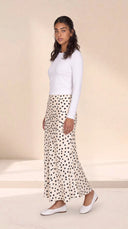 The Noura Satin Polka Dot Maxi Skirt