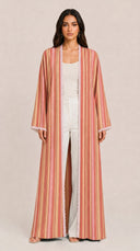 The Rowaida Crochet Lace Stripes Open Abaya