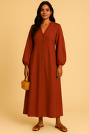 The Sana Terracotta Button-Down Dress