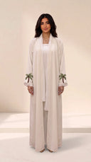 The Shaikha Linen Blend Abaya with Palm Embroidered Cuff Detail
