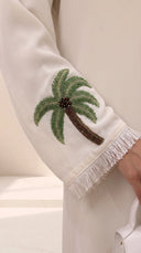 The Shaikha Linen Blend Abaya with Palm Embroidered Cuff Detail