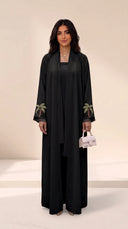 The Shaikha Linen Blend Abaya with Palm Embroidered Cuff Detail