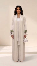 The Shaikha Linen Blend Abaya with Palm Embroidered Cuff Detail