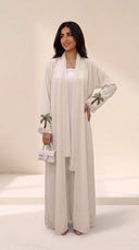 The Shaikha Linen Blend Abaya with Palm Embroidered Cuff Detail