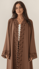 The Aabirah Floral Cutwork Scallop Trim Open Abaya - TAL by The Abaya Lab