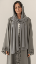 The Aabirah Floral Cutwork Scallop Trim Open Abaya - TAL by The Abaya Lab