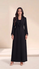 The Abla Shawl Collar Abaya, in Black, front view
