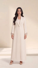 The Abla Shawl Collar Abaya, in Off White, front view