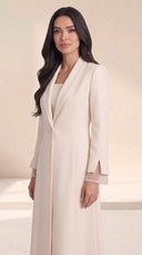 The Abla Shawl Collar Abaya, in Off White, front view