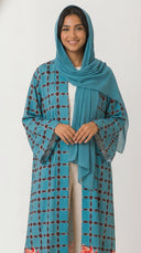 The Afiya Geometric Floral Print Open Front Abaya - TAL by The Abaya Lab
