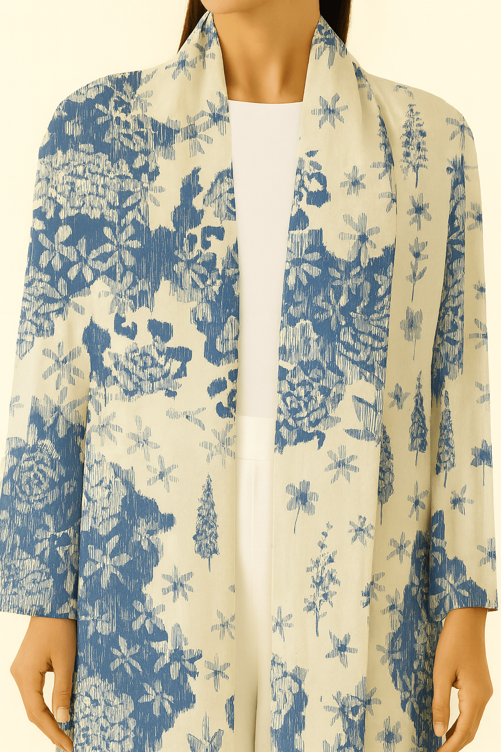 The Ahlam Blue Floral Print Linen Abaya - TAL by The Abaya Lab