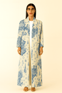 The Ahlam Blue Floral Print Linen Abaya - TAL by The Abaya Lab
