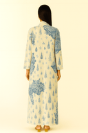 The Ahlam Blue Floral Print Linen Abaya - TAL by The Abaya Lab