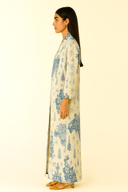 The Ahlam Blue Floral Print Linen Abaya - TAL by The Abaya Lab