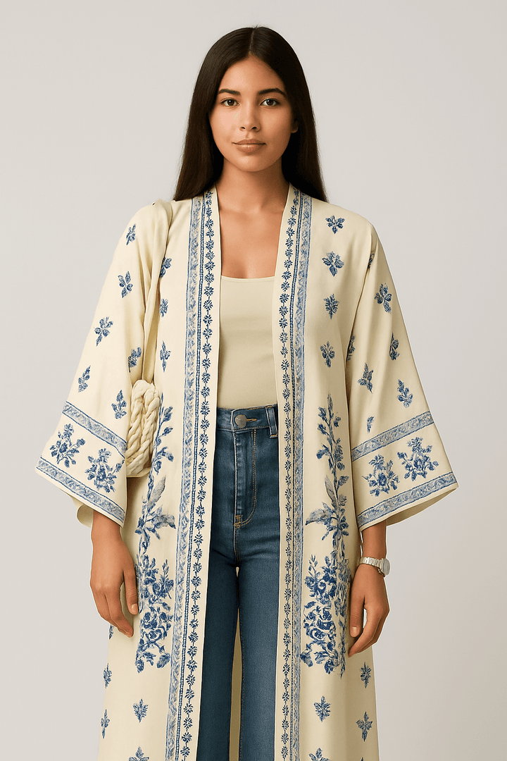 The Ahlam Cream and Light Blue Abaya - TAL by The Abaya Lab