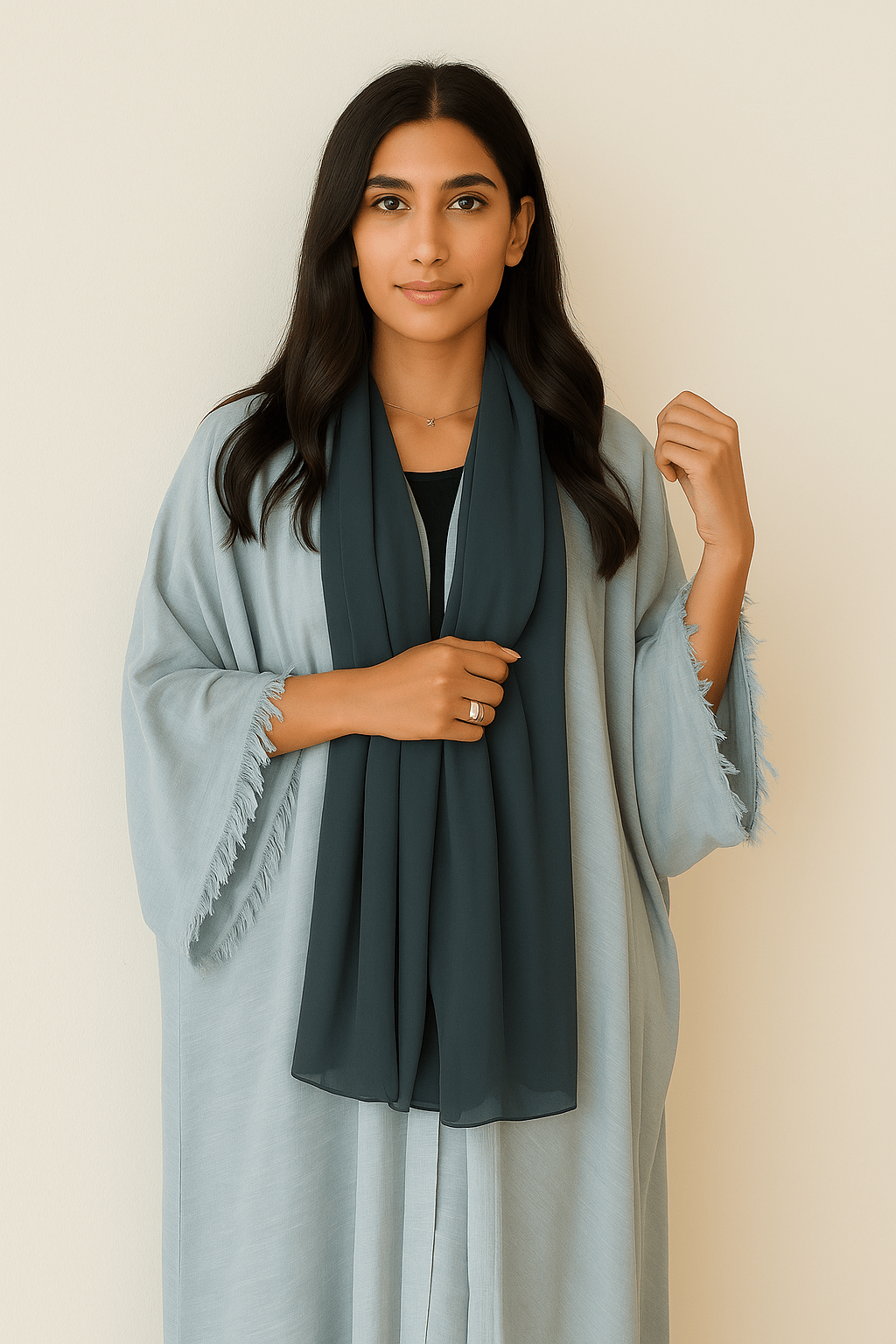 The Aisha Blue Fringe Abaya - TAL by The Abaya Lab