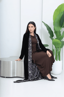 The Alia Black Velvet Abaya with Printed Inseam - TAL by The Abaya Lab