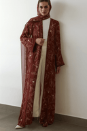 The Alia Deep Maroon Floral Abaya - TAL by The Abaya Lab