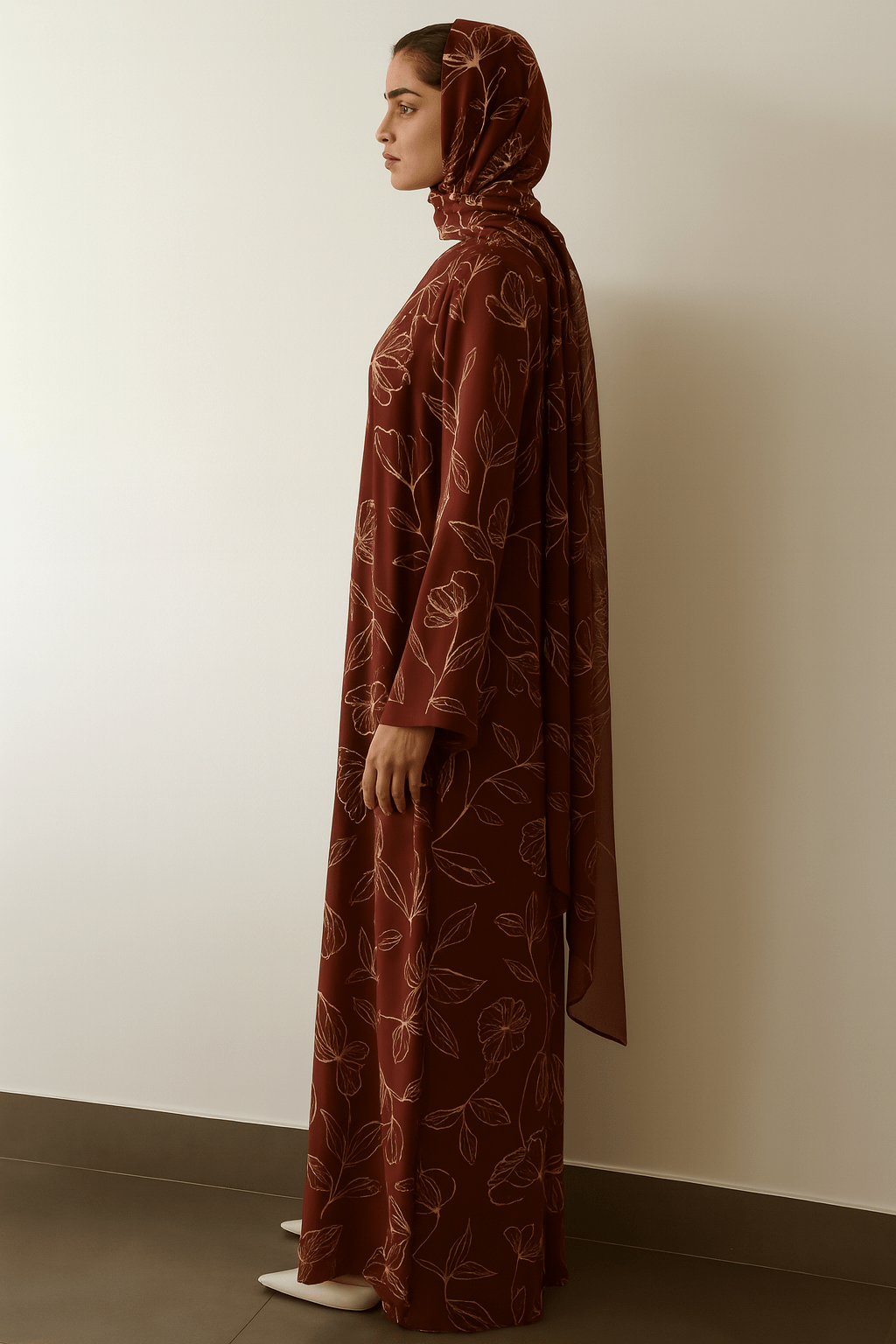 The Alia Deep Maroon Floral Abaya - TAL by The Abaya Lab