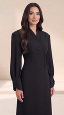The Aliya Button-Waist Abaya with Wrap Collar - TAL by The Abaya Lab