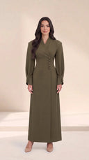 The Aliya Button-Waist Abaya with Wrap Collar - TAL by The Abaya Lab
