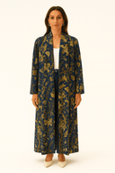 The Amna Navy & Gold Floral Silk Abaya - TAL by The Abaya Lab