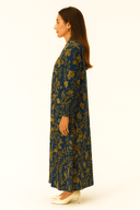 The Amna Navy & Gold Floral Silk Abaya - TAL by The Abaya Lab