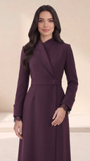 The Areen Asymmetric Lapel Wrap Abaya, in Dark Purple, front view