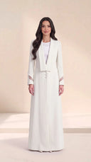 The Asala Pearl-Trim Sheer Cuff Abaya, in Off White, front view