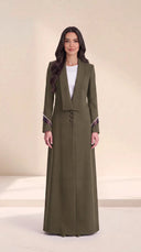 The Asala Pearl-Trim Sheer Cuff Abaya, in Green, front view