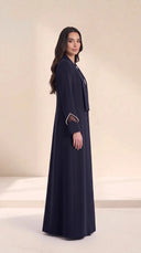 The Asala Pearl-Trim Sheer Cuff Abaya, in Navy, side view